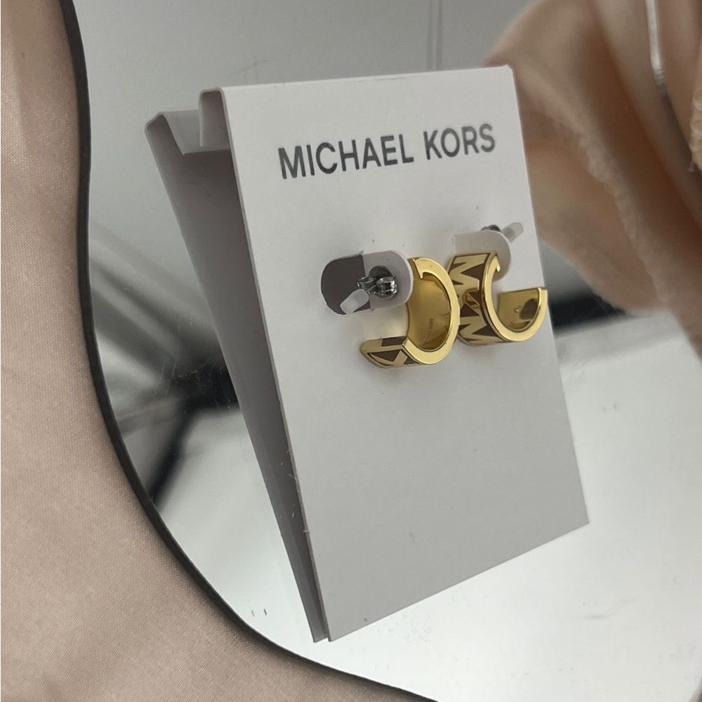 Michael Kors Gold-Tone Signature Hoop Earrings - Picture 6 of 6
